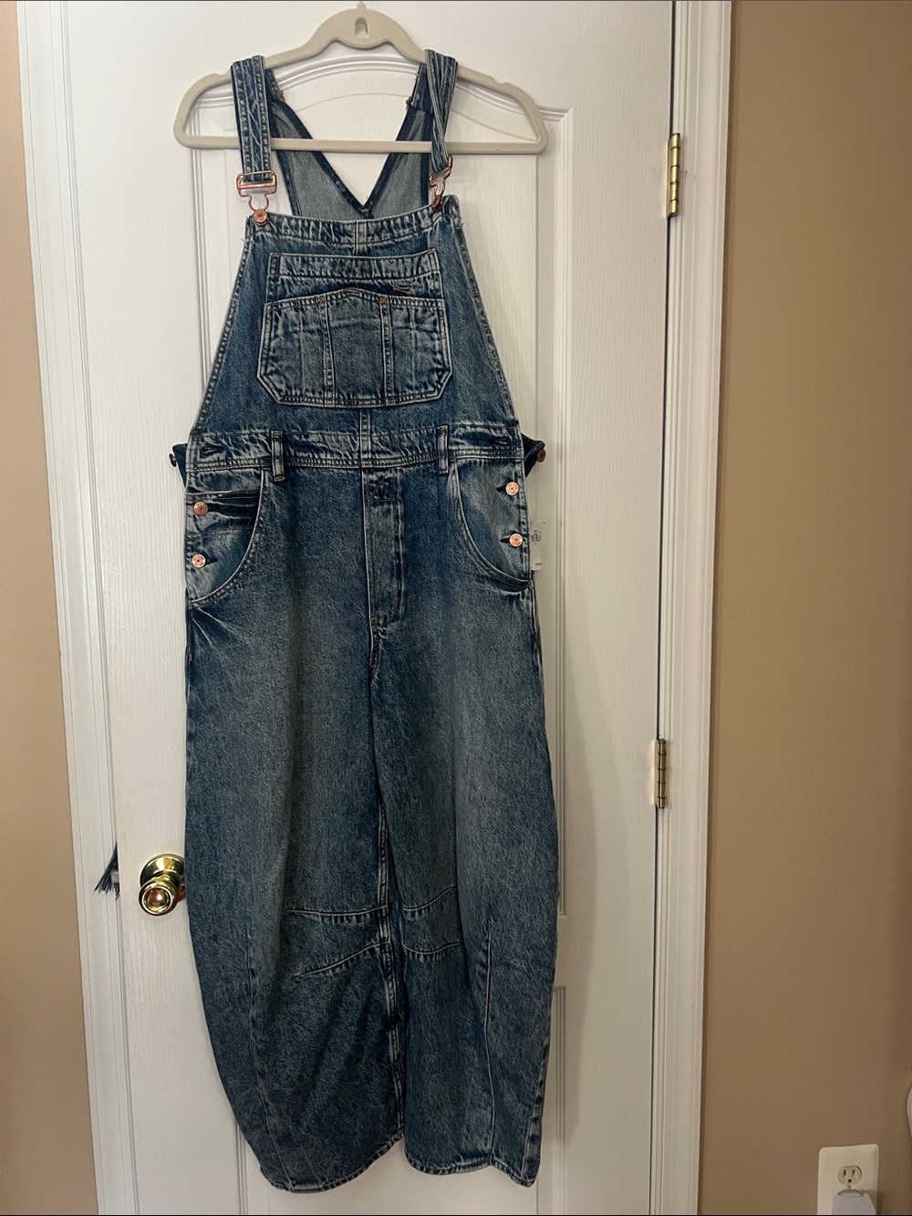 GAP Blue Denim Barrel Leg Overalls - Relaxed Fit